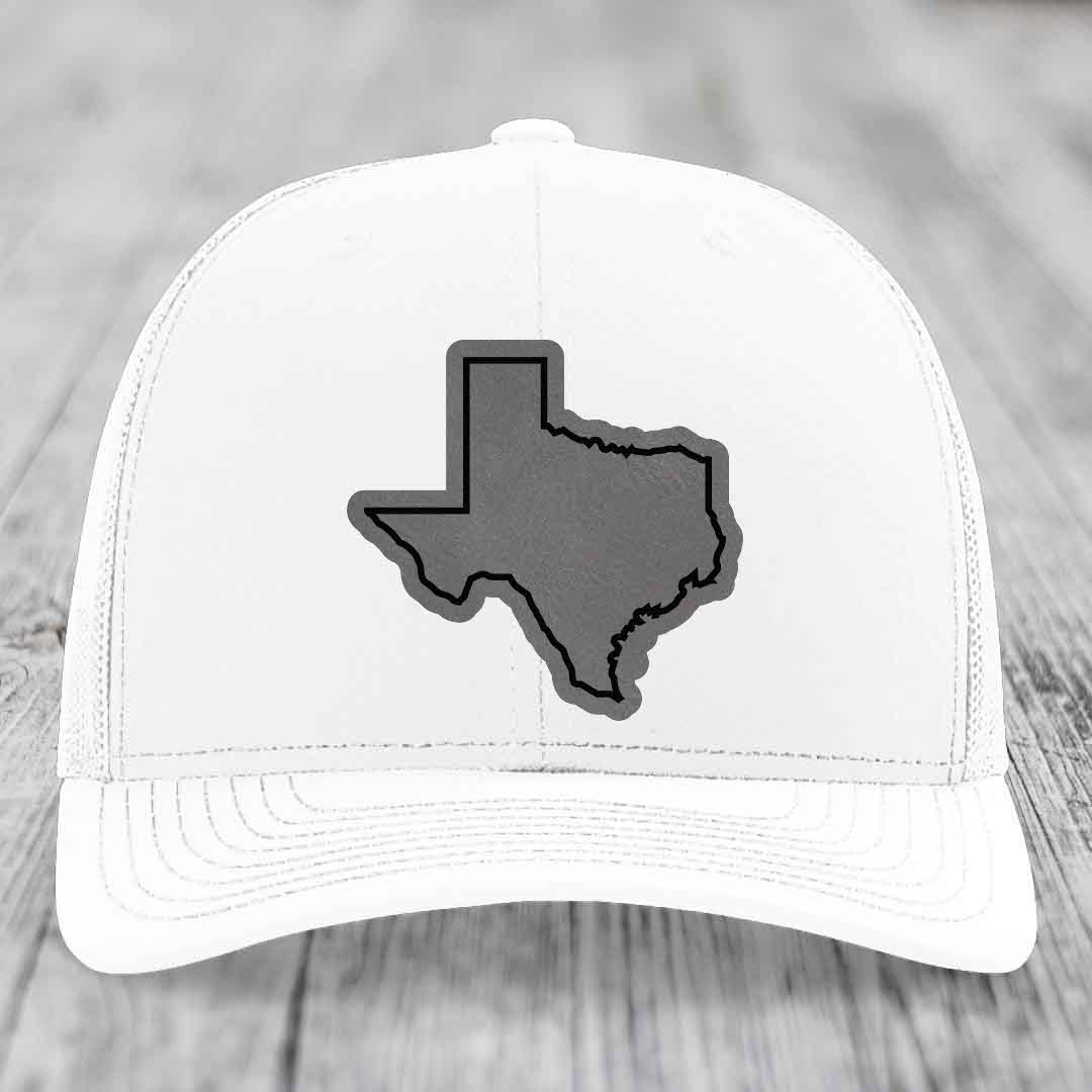 Texas Border - Leather Patch Hat - Grey to Black Patch - Richardson 112 Snapback Trucker Hat