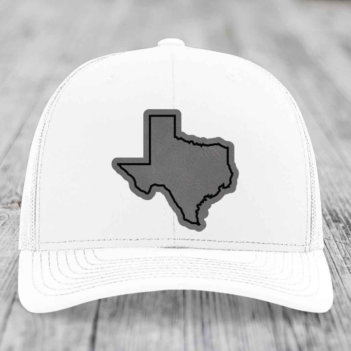 Texas Border - Leather Patch Hat - Grey to Black Patch - Richardson 112 Snapback Trucker Hat