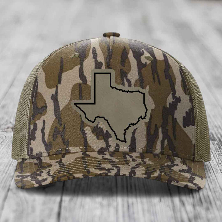 Texas Border - Leather Patch Hat - Light Brown to Black Patch - Richardson 112PFP Snapback Trucker Hat