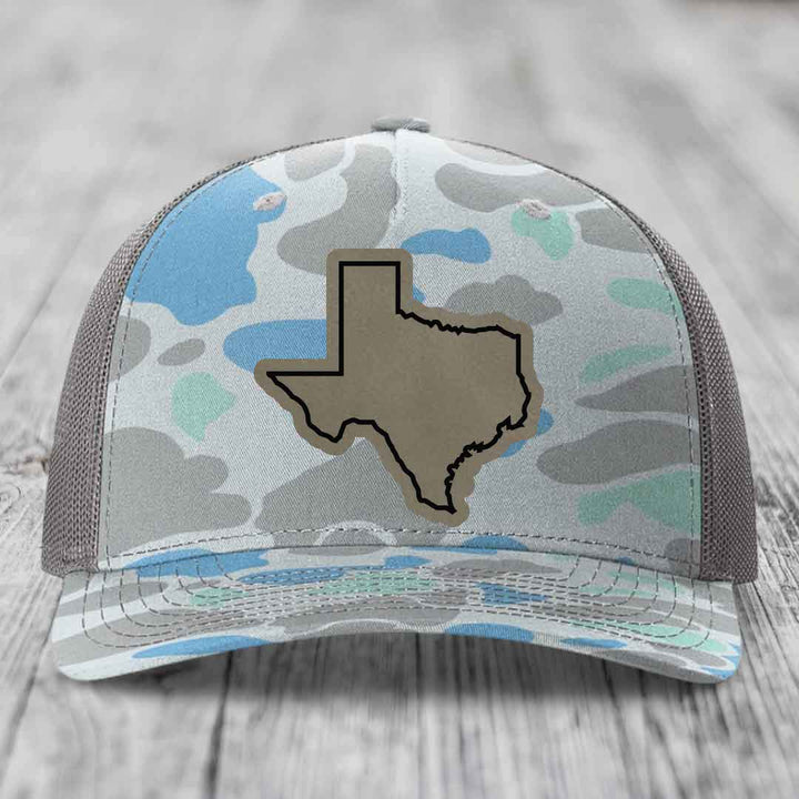 Texas Border - Leather Patch Hat - Light Brown to Black Patch - Richardson 112PFP Snapback Trucker Hat