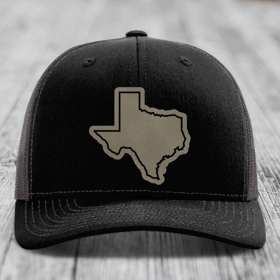 Texas Border - Leather Patch Hat - Light Brown to Black Patch - Richardson 112 Snapback Trucker Hat