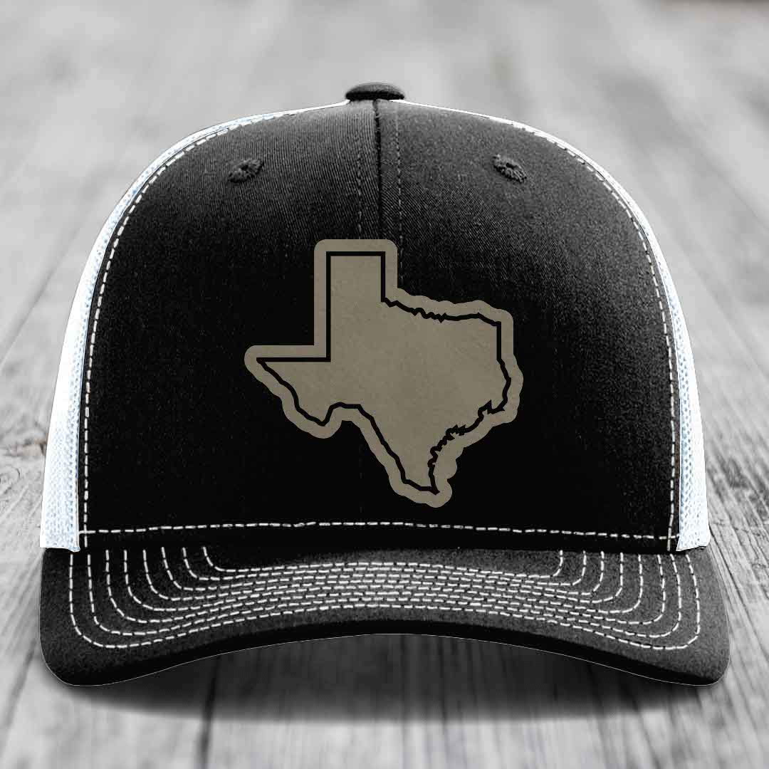 Texas Border - Leather Patch Hat - Light Brown to Black Patch - Richardson 112 Snapback Trucker Hat
