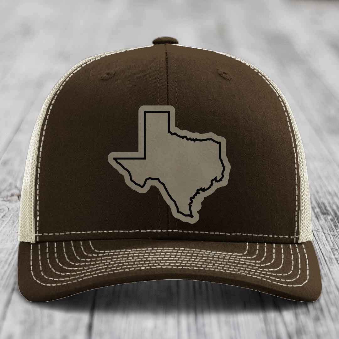 Texas Border - Leather Patch Hat - Light Brown to Black Patch - Richardson 112 Snapback Trucker Hat