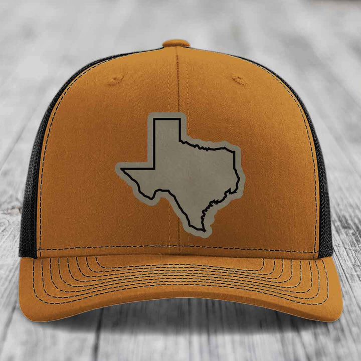 Texas Border - Leather Patch Hat - Light Brown to Black Patch - Richardson 112 Snapback Trucker Hat