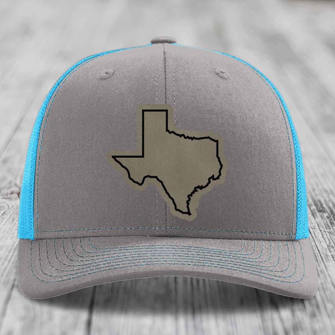 Texas Border - Leather Patch Hat - Light Brown to Black Patch - Richardson 112 Snapback Trucker Hat