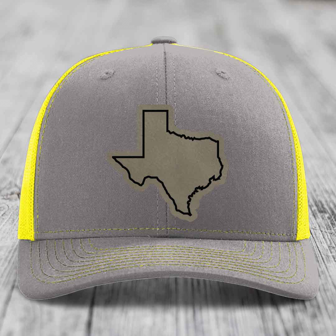 Texas Border - Leather Patch Hat - Light Brown to Black Patch - Richardson 112 Snapback Trucker Hat