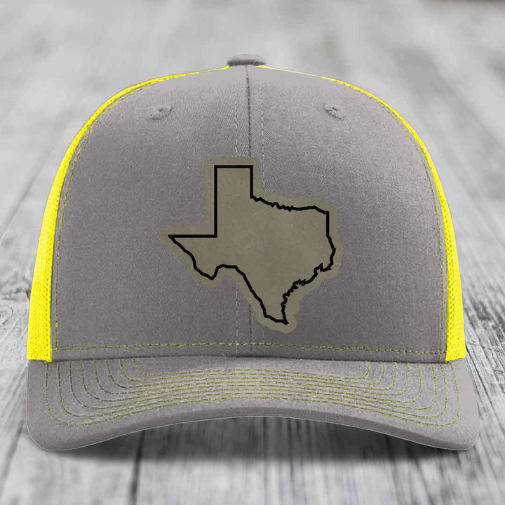 Texas Border - Leather Patch Hat - Light Brown to Black Patch - Richardson 112 Snapback Trucker Hat