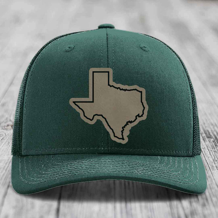 Texas Border - Leather Patch Hat - Light Brown to Black Patch - Richardson 112 Snapback Trucker Hat