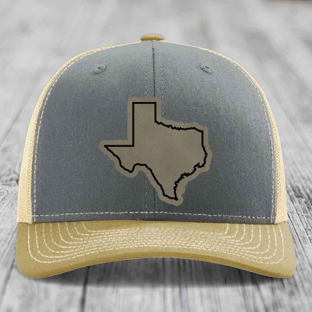 Texas Border - Leather Patch Hat - Light Brown to Black Patch - Richardson 112 Snapback Trucker Hat