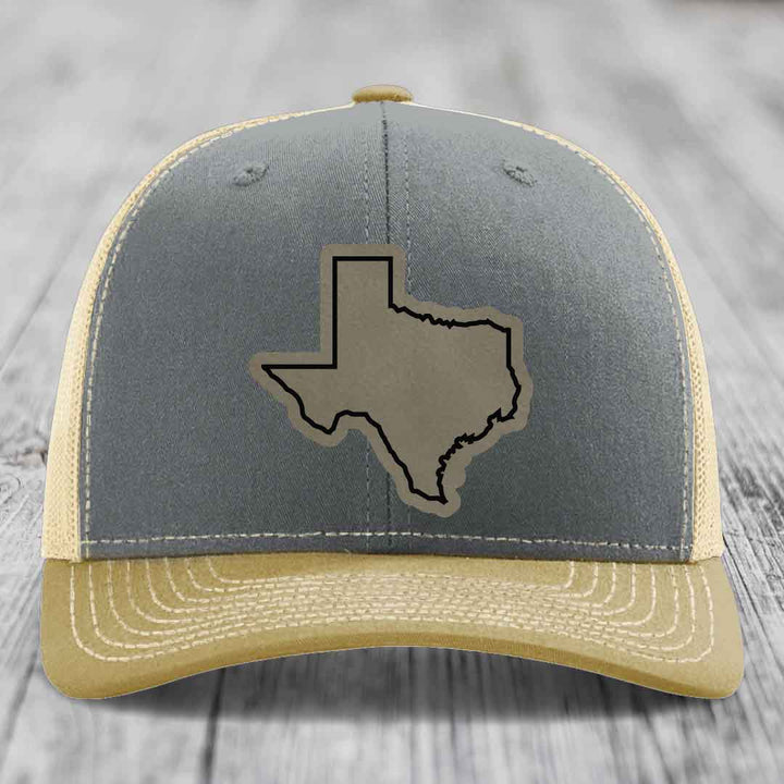 Texas Border - Leather Patch Hat - Light Brown to Black Patch - Richardson 112 Snapback Trucker Hat