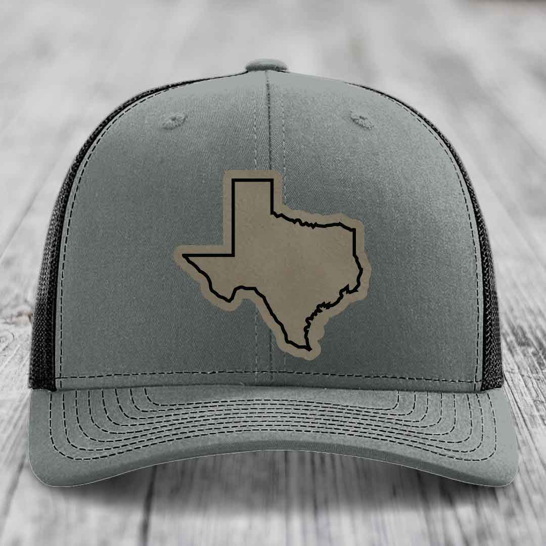 Texas Border - Leather Patch Hat - Light Brown to Black Patch - Richardson 112 Snapback Trucker Hat
