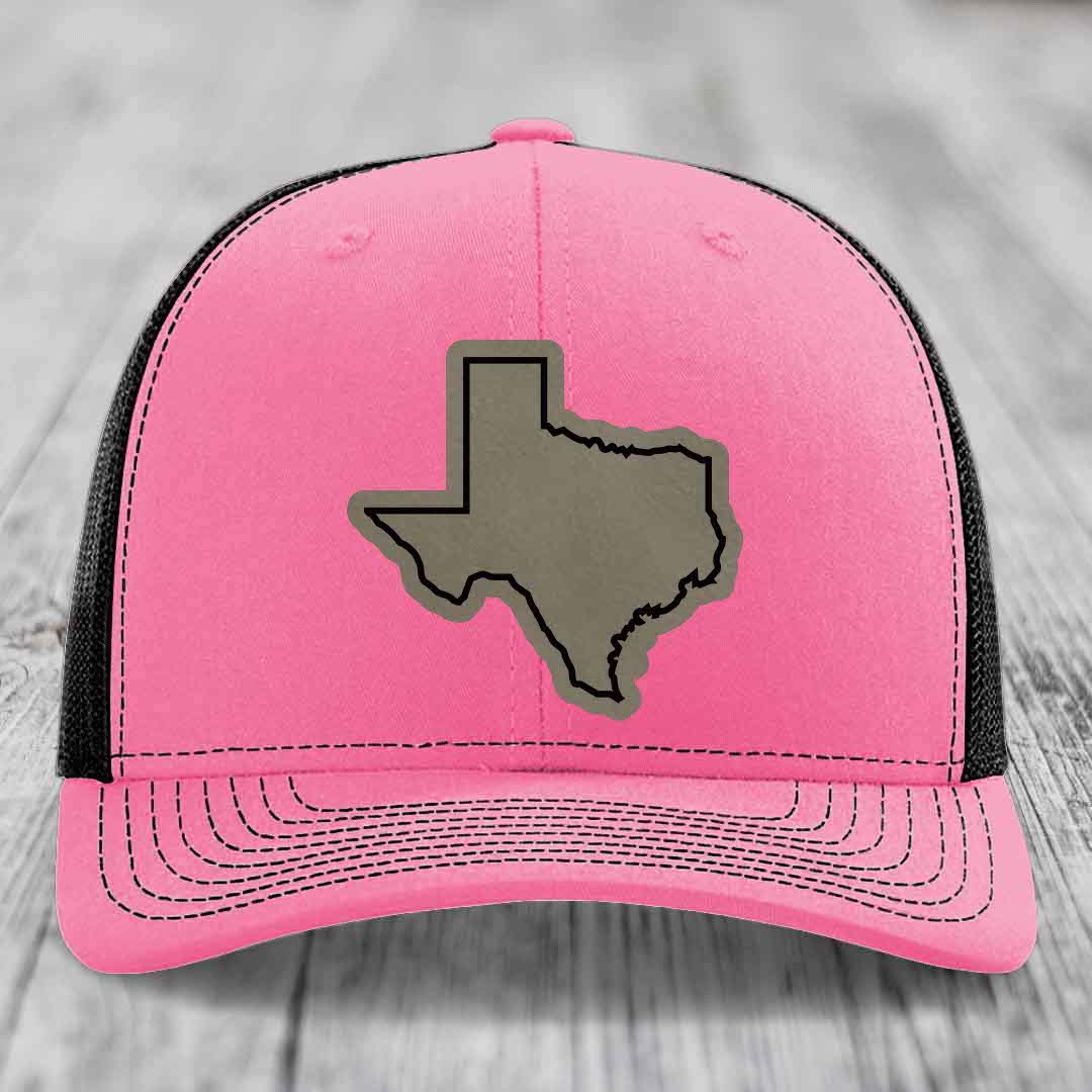 Texas Border - Leather Patch Hat - Light Brown to Black Patch - Richardson 112 Snapback Trucker Hat
