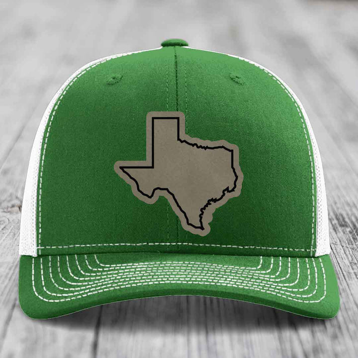 Texas Border - Leather Patch Hat - Light Brown to Black Patch - Richardson 112 Snapback Trucker Hat