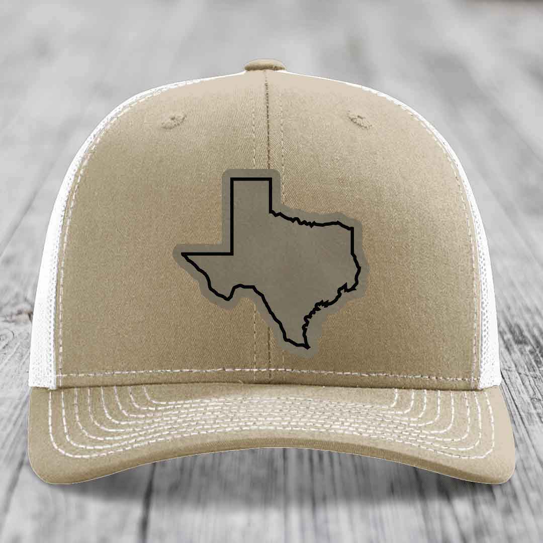 Texas Border - Leather Patch Hat - Light Brown to Black Patch - Richardson 112 Snapback Trucker Hat