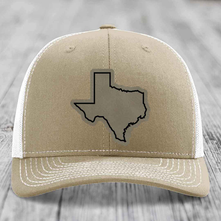 Texas Border - Leather Patch Hat - Light Brown to Black Patch - Richardson 112 Snapback Trucker Hat