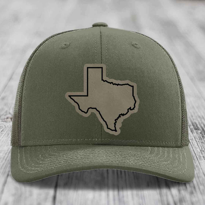 Texas Border - Leather Patch Hat - Light Brown to Black Patch - Richardson 112 Snapback Trucker Hat