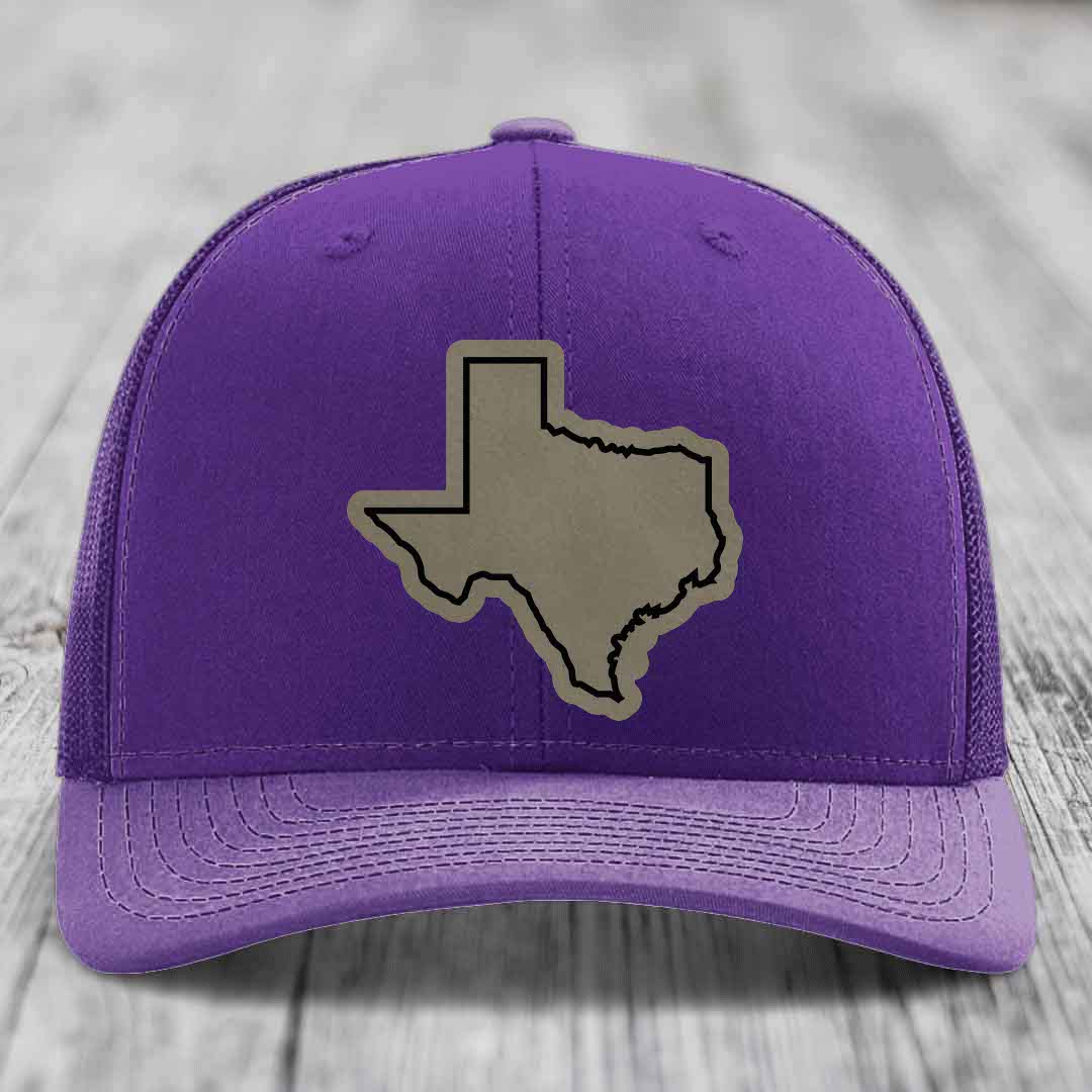 Texas Border - Leather Patch Hat - Light Brown to Black Patch - Richardson 112 Snapback Trucker Hat
