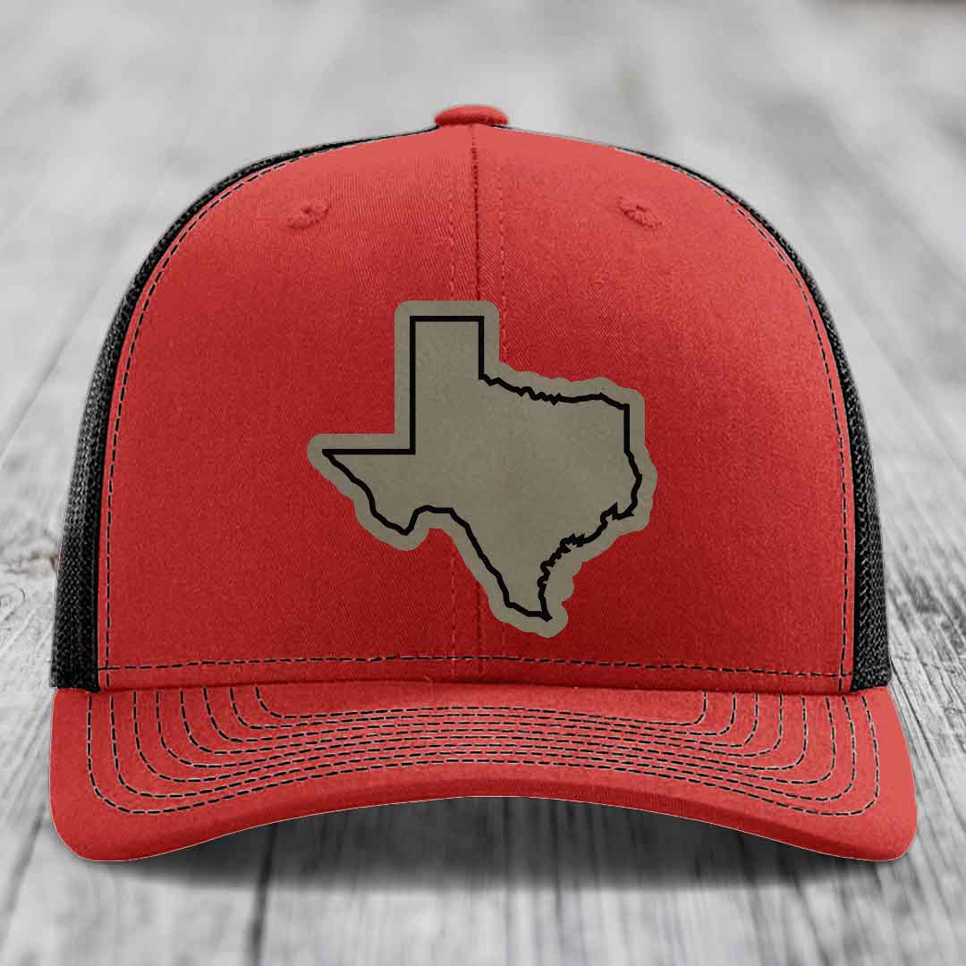 Texas Border - Leather Patch Hat - Light Brown to Black Patch - Richardson 112 Snapback Trucker Hat