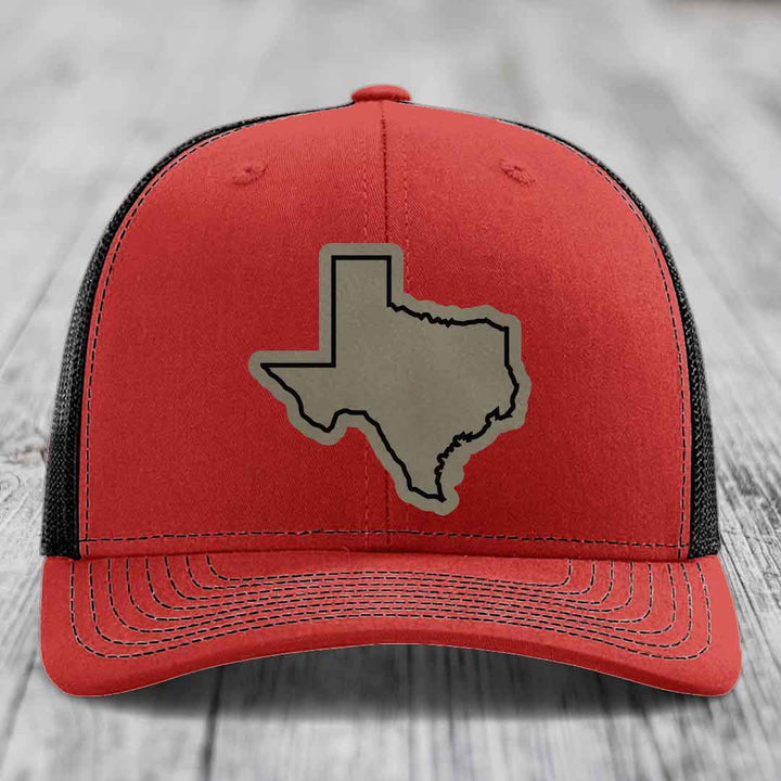 Texas Border - Leather Patch Hat - Light Brown to Black Patch - Richardson 112 Snapback Trucker Hat