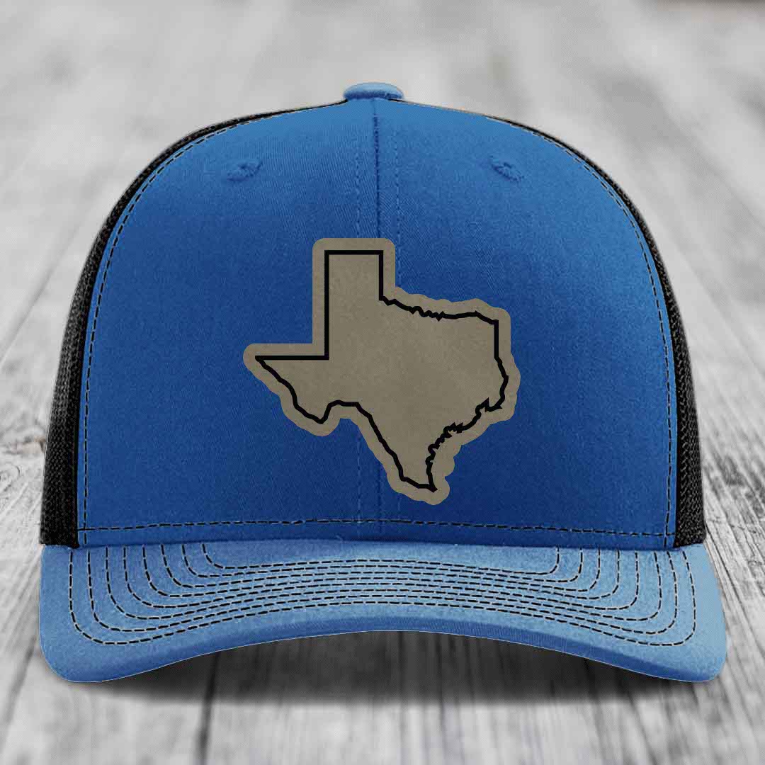 Texas Border - Leather Patch Hat - Light Brown to Black Patch - Richardson 112 Snapback Trucker Hat