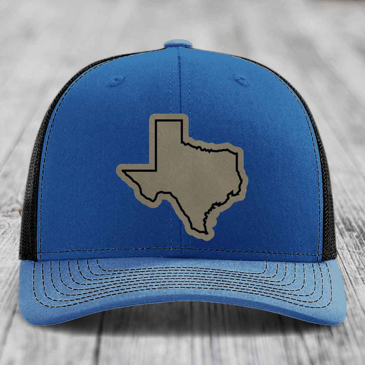 Texas Border - Leather Patch Hat - Light Brown to Black Patch - Richardson 112 Snapback Trucker Hat