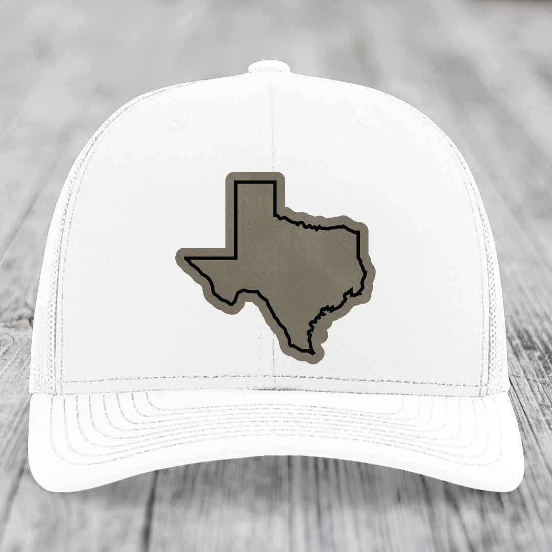 Texas Border - Leather Patch Hat - Light Brown to Black Patch - Richardson 112 Snapback Trucker Hat