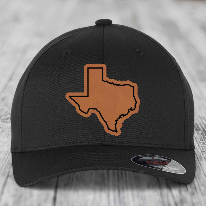 Texas Border - Leather Patch Hat - Rawhide to Black Patch - Flexfit 6277 Fitted Hat