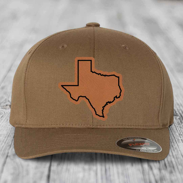 Texas Border - Leather Patch Hat - Rawhide to Black Patch - Flexfit 6277 Fitted Hat