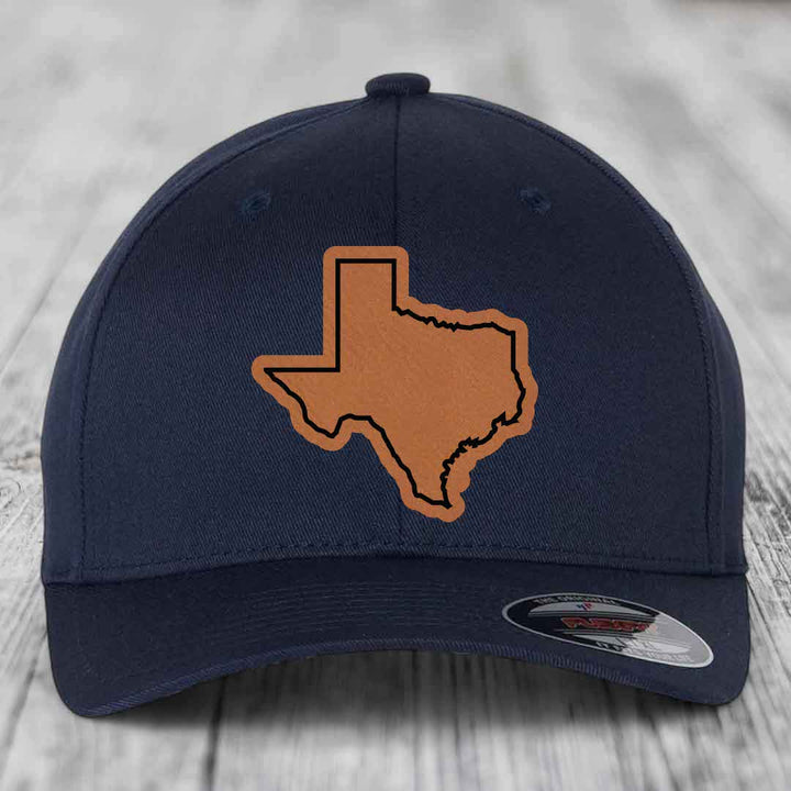 Texas Border - Leather Patch Hat - Rawhide to Black Patch - Flexfit 6277 Fitted Hat