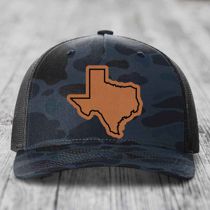 Texas Border - Leather Patch Hat - Rawhide to Black Patch - Richardson 112PFP Snapback Trucker Hat