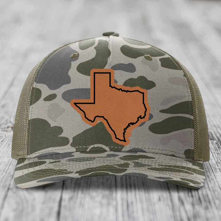 Texas Border - Leather Patch Hat - Rawhide to Black Patch - Richardson 112PFP Snapback Trucker Hat