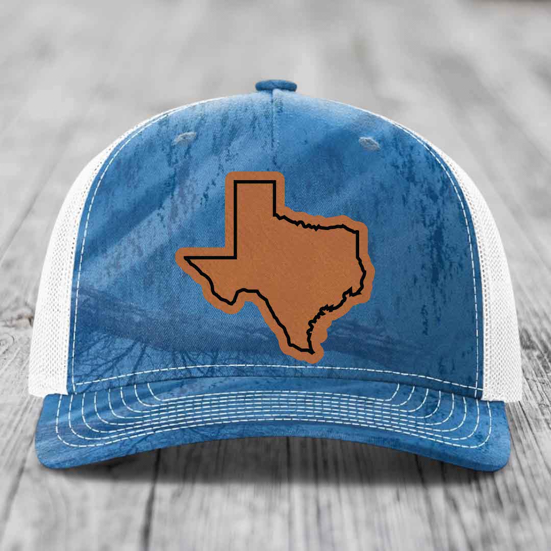 Texas Border - Leather Patch Hat - Rawhide to Black Patch - Richardson 112PFP Snapback Trucker Hat