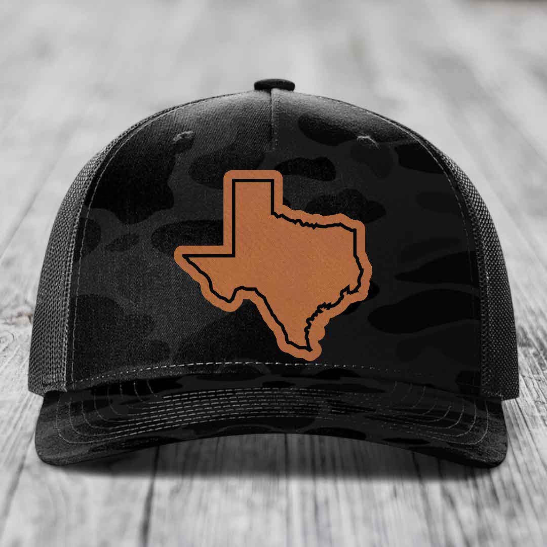 Texas Border - Leather Patch Hat - Rawhide to Black Patch - Richardson 112PFP Snapback Trucker Hat