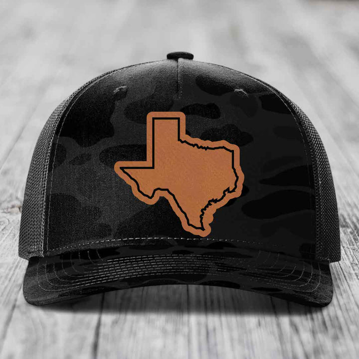 Texas Border - Leather Patch Hat - Rawhide to Black Patch - Richardson 112PFP Snapback Trucker Hat