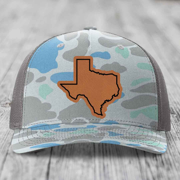 Texas Border - Leather Patch Hat - Rawhide to Black Patch - Richardson 112PFP Snapback Trucker Hat