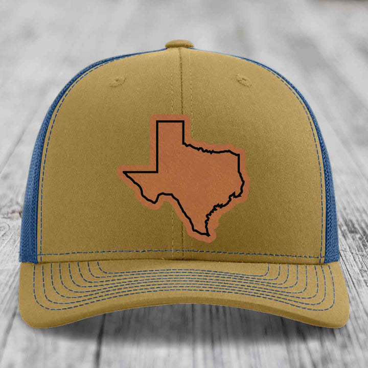 Texas Border - Leather Patch Hat - Rawhide to Black Patch - Richardson 112 Snapback Trucker Hat