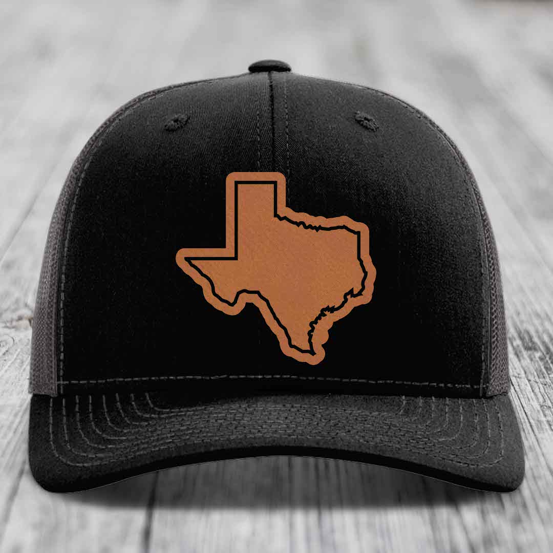 Texas Border - Leather Patch Hat - Rawhide to Black Patch - Richardson 112 Snapback Trucker Hat