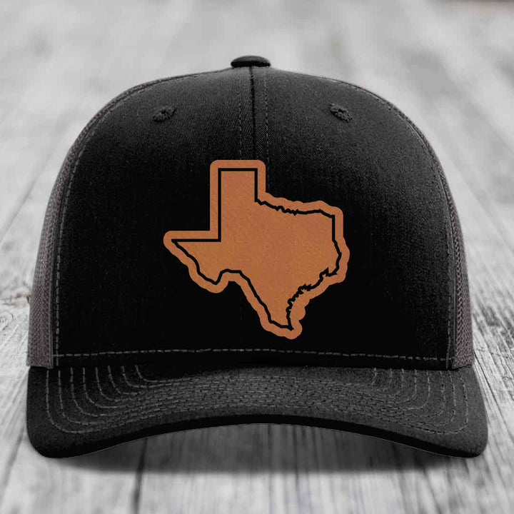 Texas Border - Leather Patch Hat - Rawhide to Black Patch - Richardson 112 Snapback Trucker Hat
