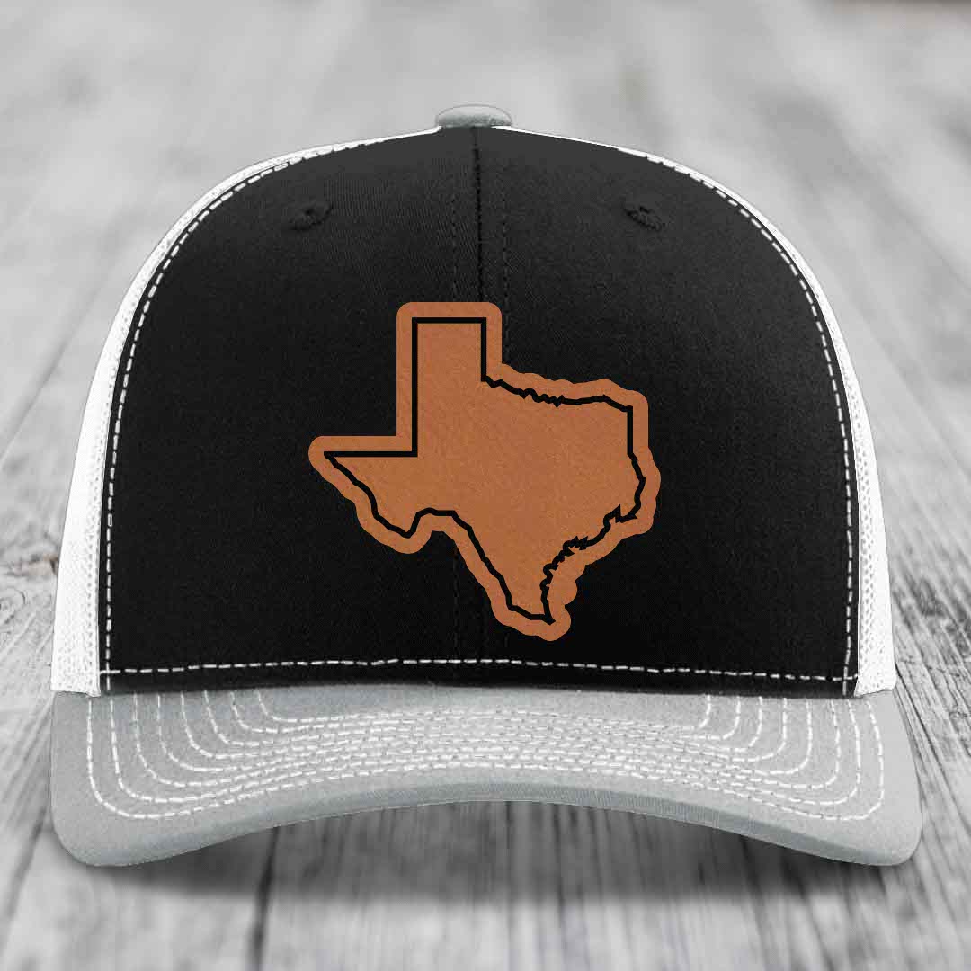Texas Border - Leather Patch Hat - Rawhide to Black Patch - Richardson 112 Snapback Trucker Hat