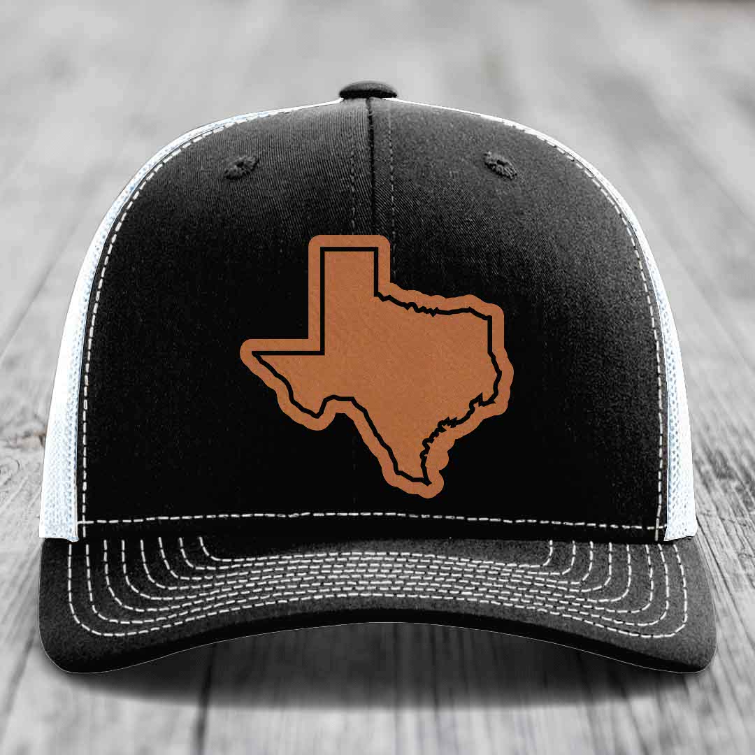 Texas Border - Leather Patch Hat - Rawhide to Black Patch - Richardson 112 Snapback Trucker Hat