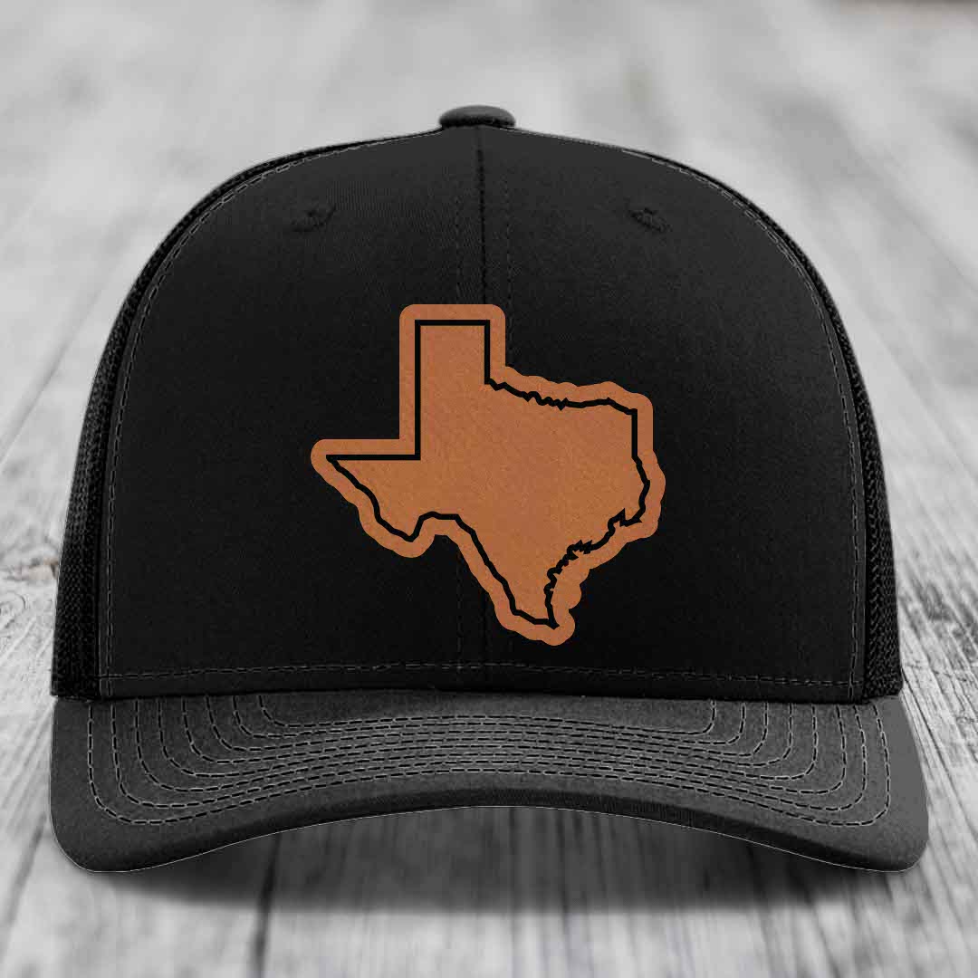 Texas Border - Leather Patch Hat - Rawhide to Black Patch - Richardson 112 Snapback Trucker Hat