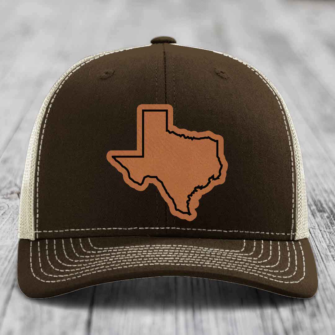Texas Border - Leather Patch Hat - Rawhide to Black Patch - Richardson 112 Snapback Trucker Hat
