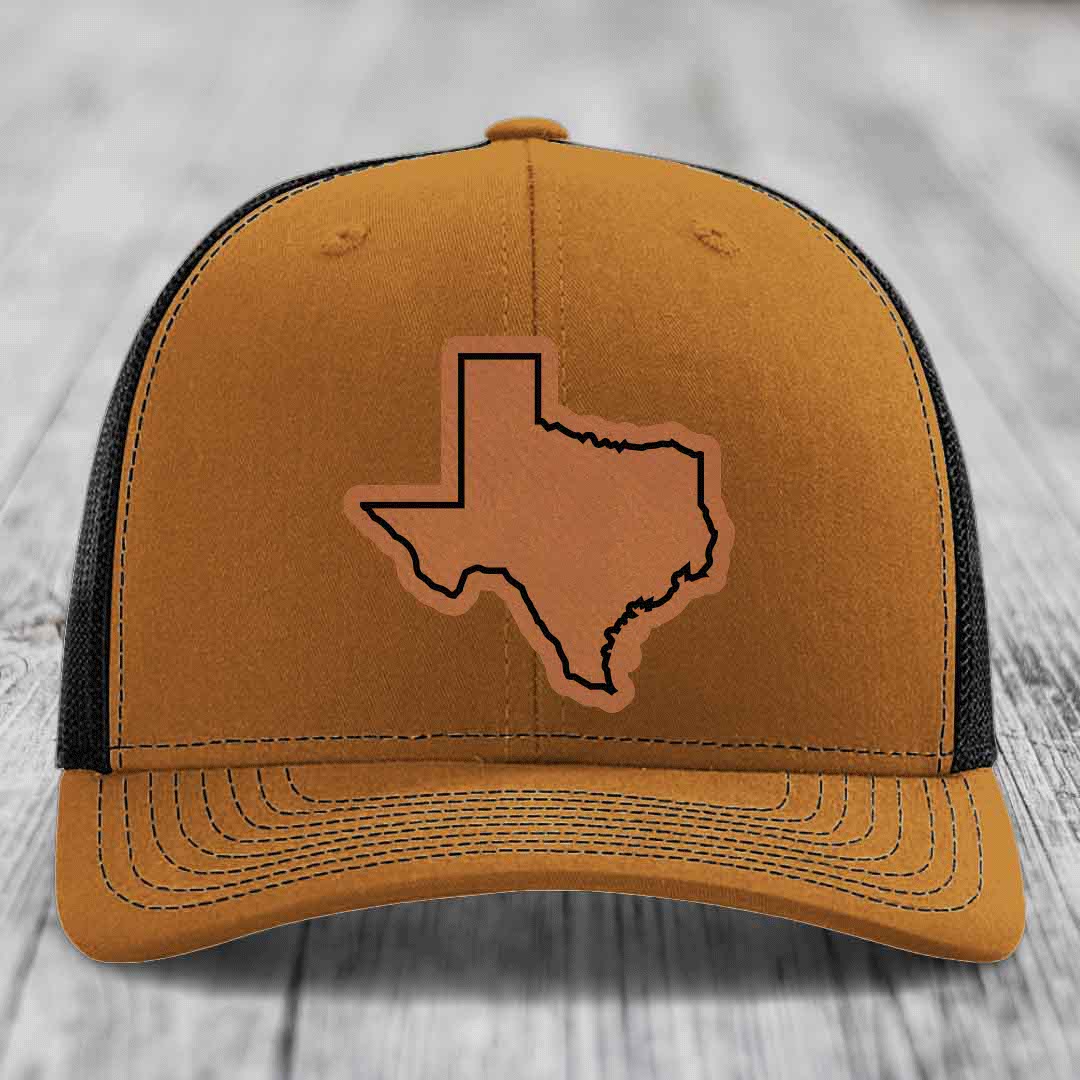 Texas Border - Leather Patch Hat - Rawhide to Black Patch - Richardson 112 Snapback Trucker Hat