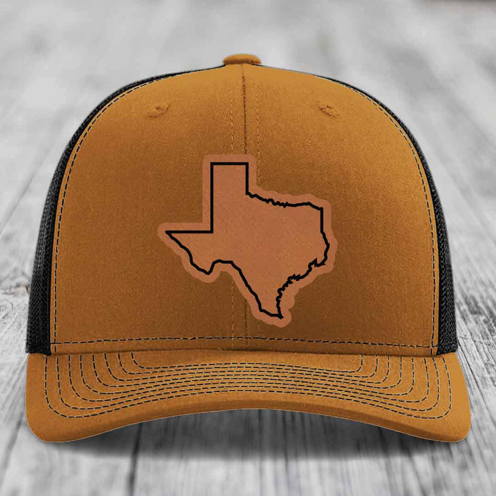 Texas Border - Leather Patch Hat - Rawhide to Black Patch - Richardson 112 Snapback Trucker Hat