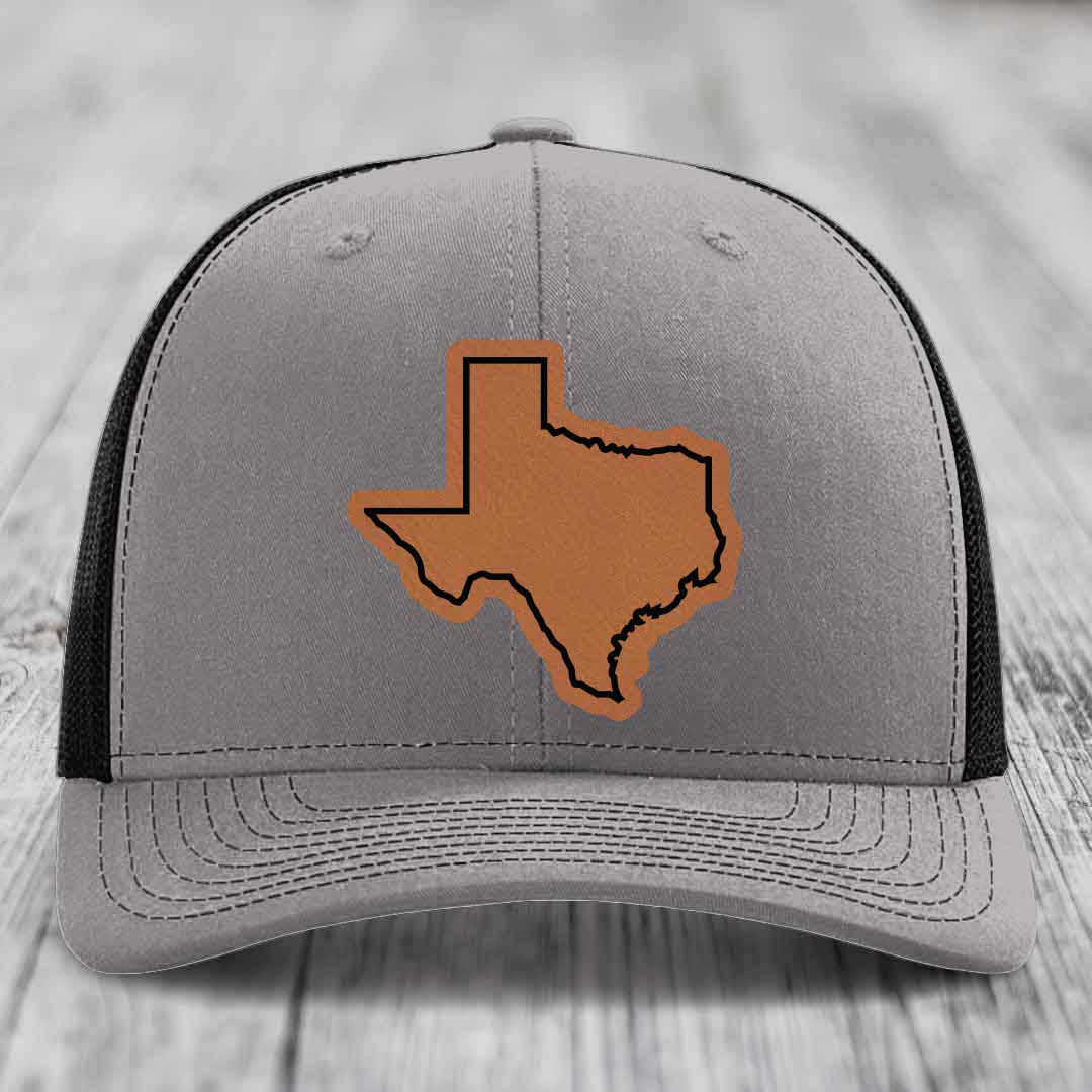 Texas Border - Leather Patch Hat - Rawhide to Black Patch - Richardson 112 Snapback Trucker Hat