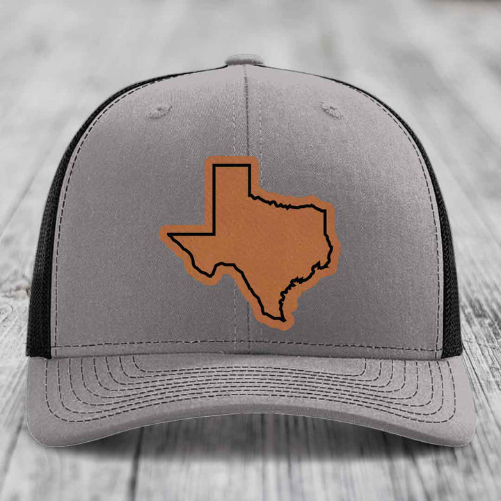 Texas Border - Leather Patch Hat - Rawhide to Black Patch - Richardson 112 Snapback Trucker Hat