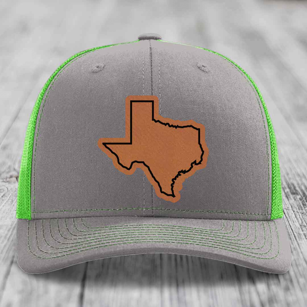Texas Border - Leather Patch Hat - Rawhide to Black Patch - Richardson 112 Snapback Trucker Hat