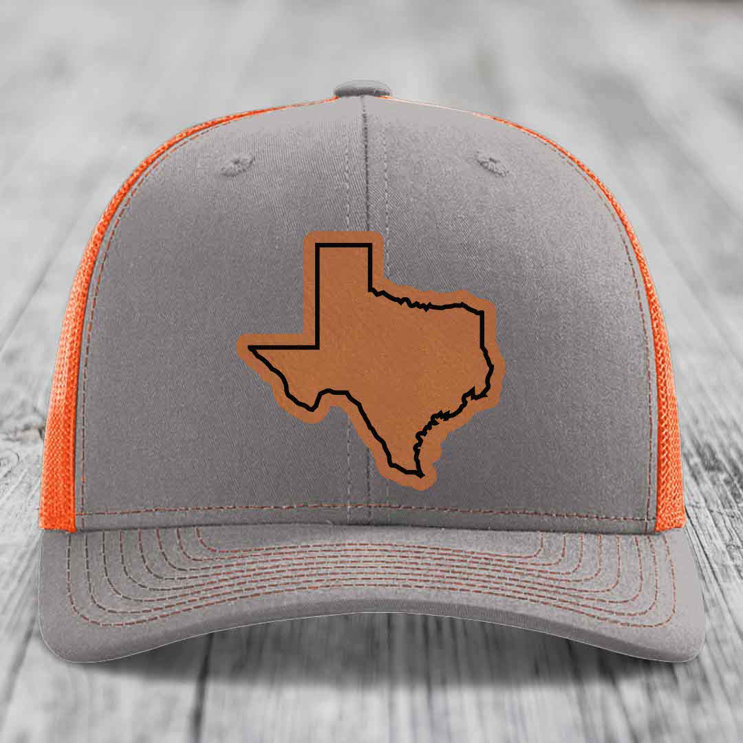 Texas Border - Leather Patch Hat - Rawhide to Black Patch - Richardson 112 Snapback Trucker Hat