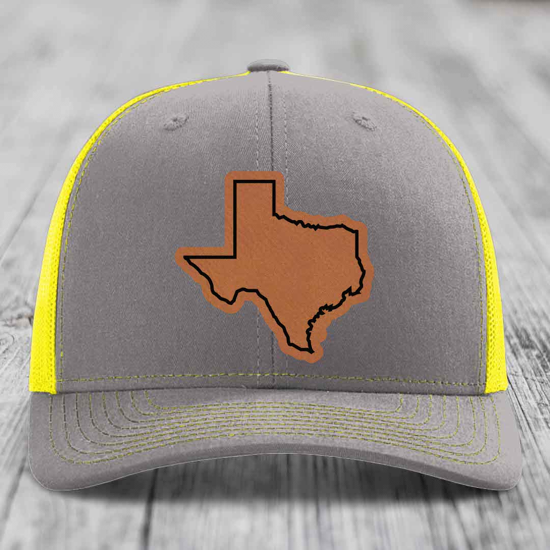Texas Border - Leather Patch Hat - Rawhide to Black Patch - Richardson 112 Snapback Trucker Hat