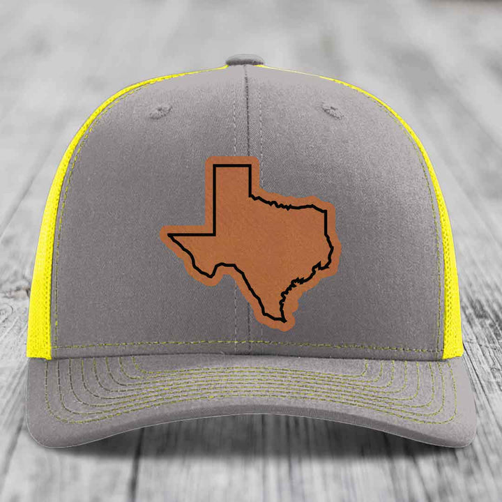 Texas Border - Leather Patch Hat - Rawhide to Black Patch - Richardson 112 Snapback Trucker Hat